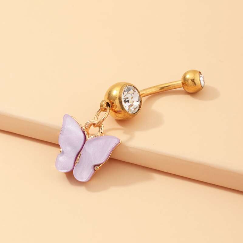 

Rhinestone Butterfly Belly Bar, Purple