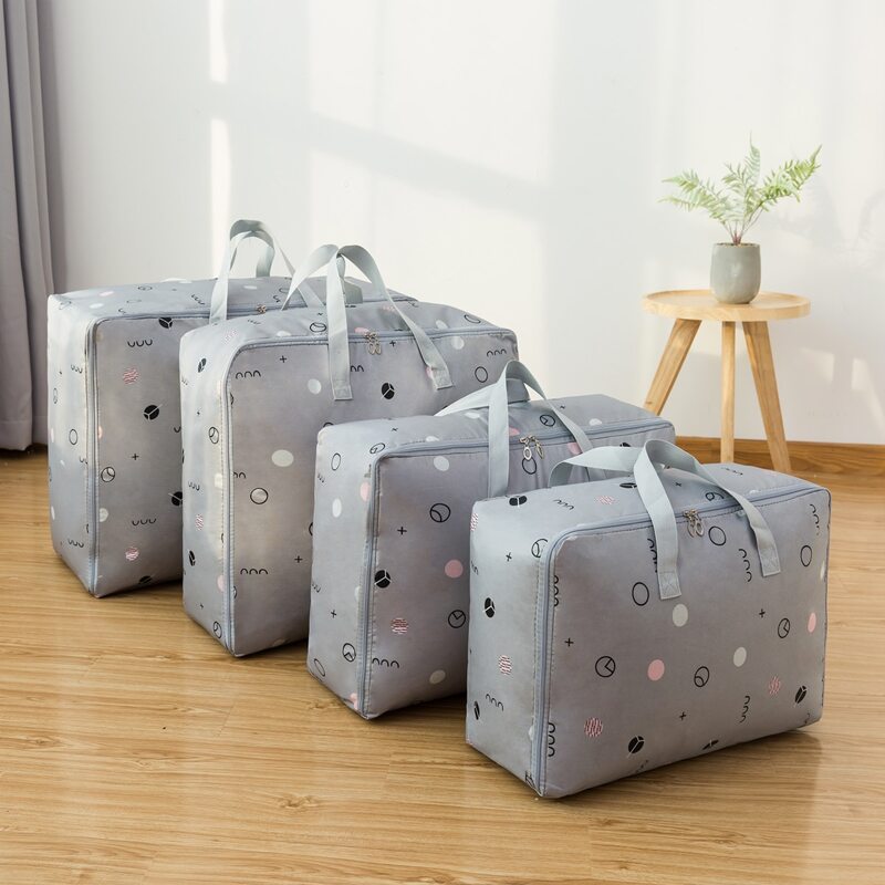 

1pc Circle Print Quilt Storage Bag, Grey