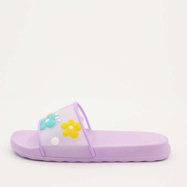 

Open Toe Floral Graphic Slides, Purple