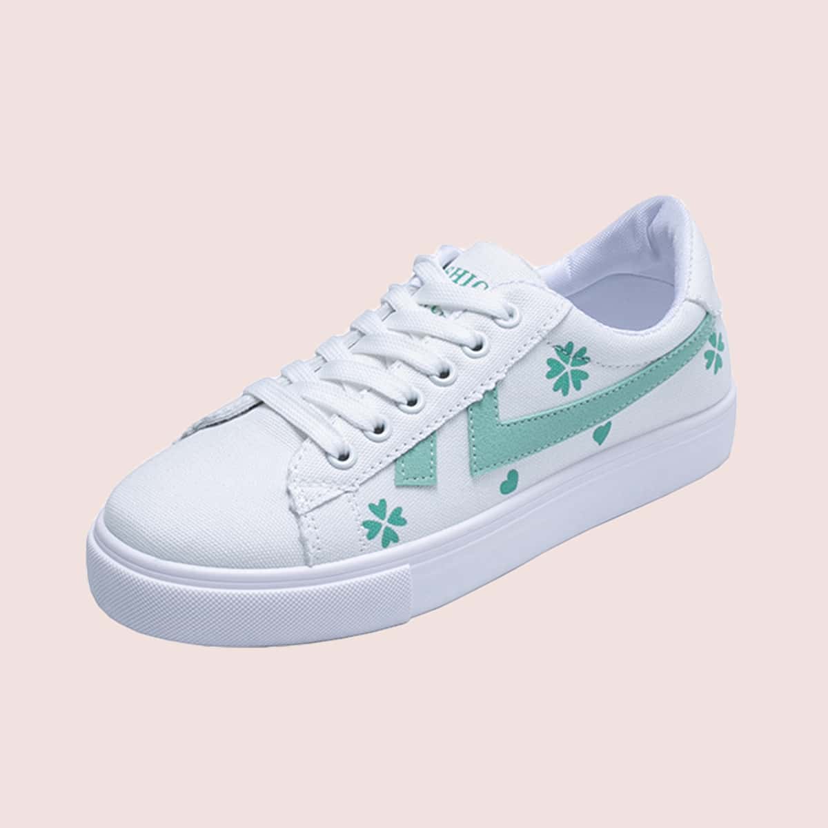 

Floral Lace-up Canvas Sneakers, White