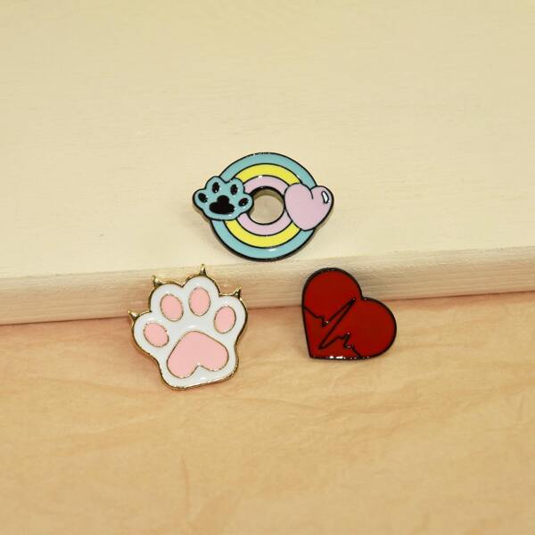 

3pcs Heart Design Brooch, Multicolor