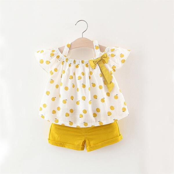 

Toddler Girls Pear Print Bow Front Blouse & Shorts, Multicolor