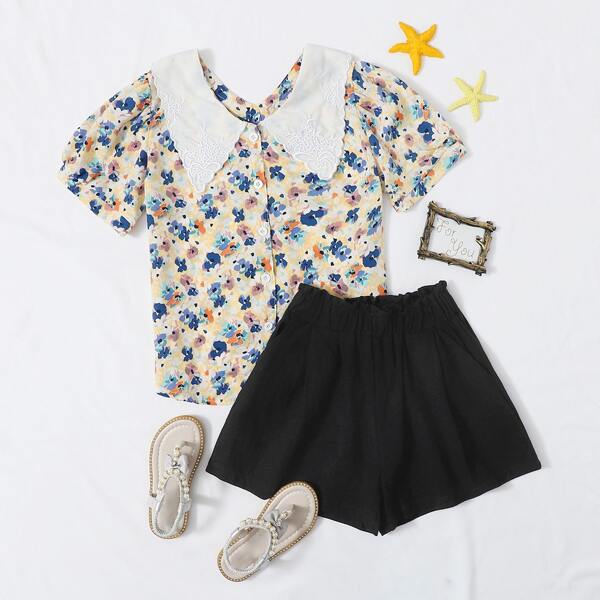 

Girls Ditsy Floral Blouse With Shorts, Multicolor
