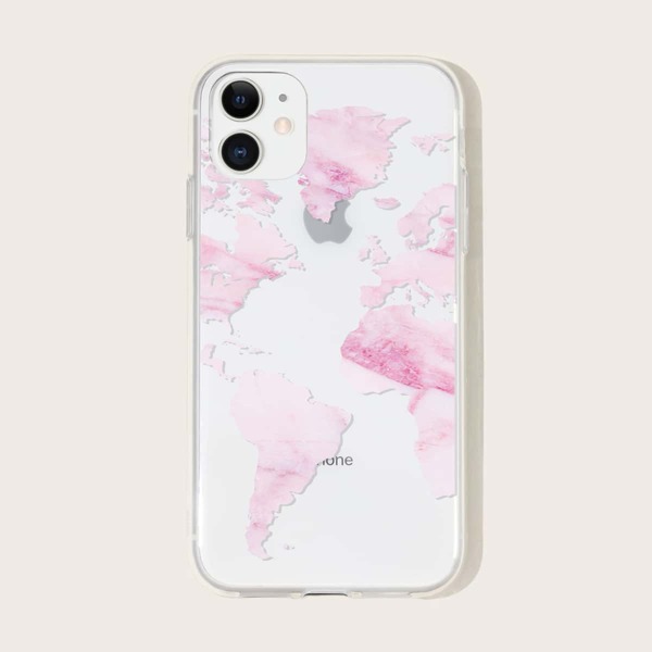 

1шт прозрачный чехол для iPhone с принтом, Розовые прозрачный