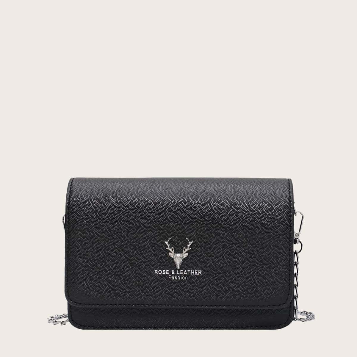 

Metal Deer Head Decor Chain Bag, Black