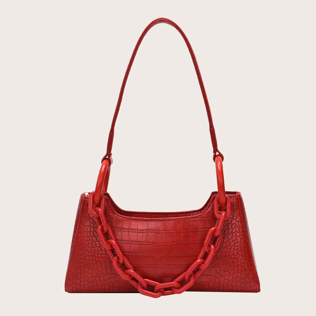 

Croc Embossed Shoulder Bag, Red