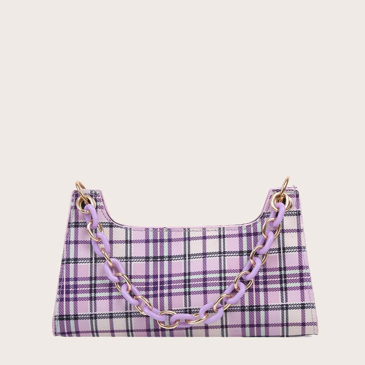 

Plaid Shoulder Bag, Purple