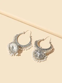 Faux Pearl Tassel Drop Earrings - Silver - View 2