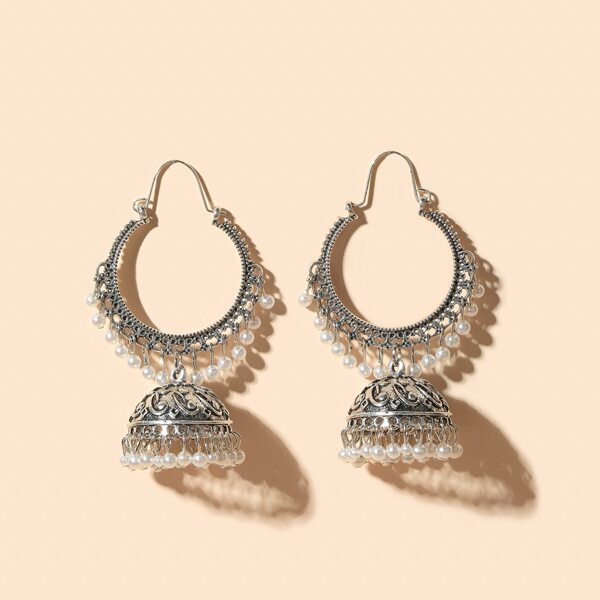 

Faux Pearl Tassel Drop Jhumka Earrings, Silver