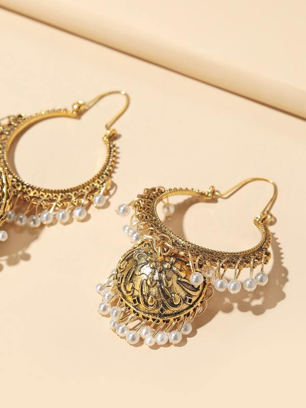Faux Pearl Tassel Drop Jhumka Earrings SHEIN USA