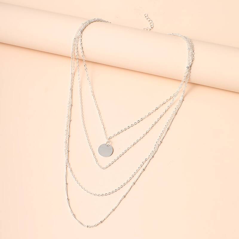 

Disc Layered Necklace, Silver