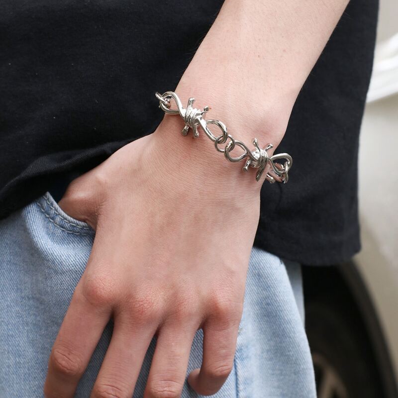 

Guys Thorns Design Bracelet, Silver
