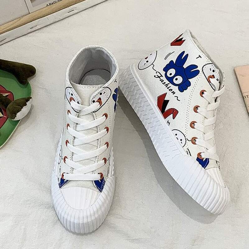 

Cartoon Lace-up High Top Sneakers, White
