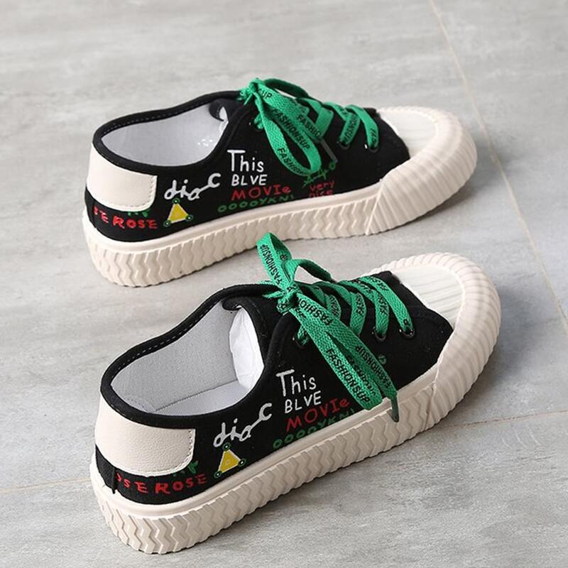 

Letter Lace-up Canvas Sneakers, Black