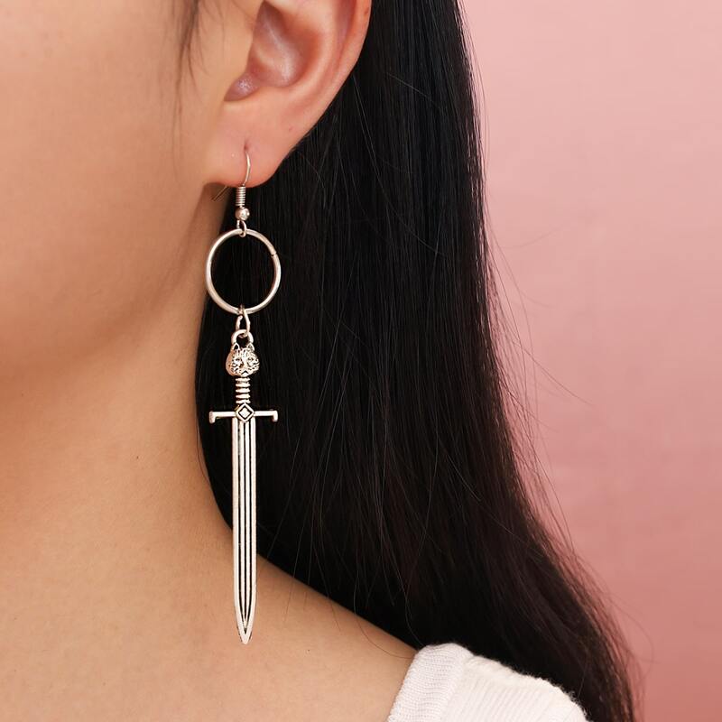 

Sword Drop Earrings, Silver
