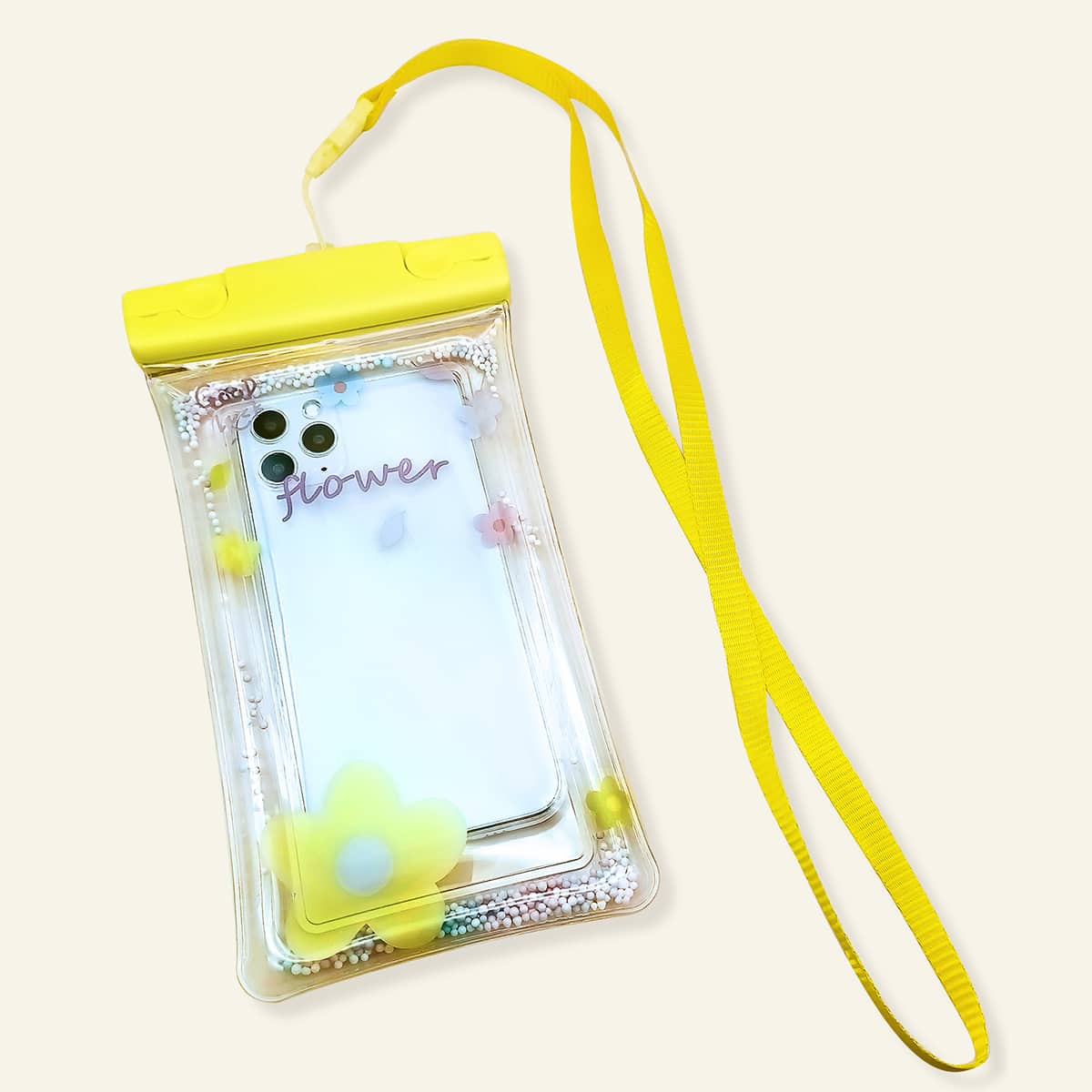 

1pc Flower Print Clear Phone Waterproof Bag, Yellow clear