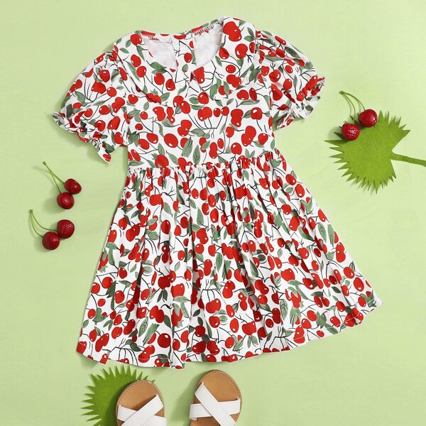 

Toddler Girls Allover Cheery Print Babydoll Dress, Multicolor
