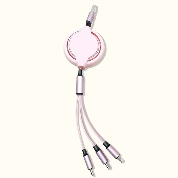 

1pc 3 In 1 Scalable Data Cable, Pink