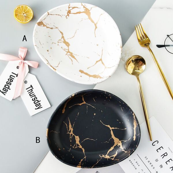

1pc Marble Pattern Plate, Multicolor