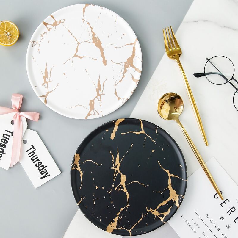 

1pc Marble Pattern Plate, Multicolor