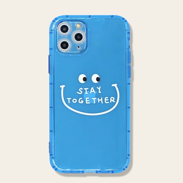 

1шт чехол для iPhone с текстовым принтом, Синий прозрачный