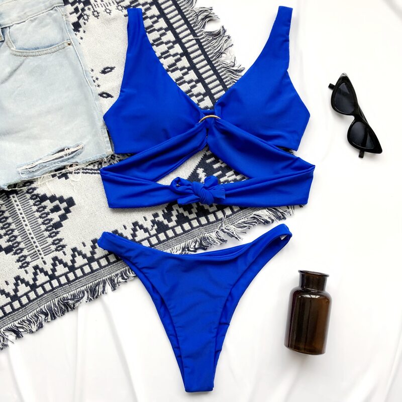

Ring Linked Wrap High Cut Bikini Swimsuit, Royal blue bright