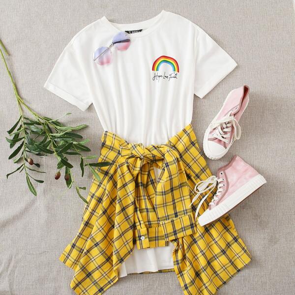 

Rainbow & Letter Graphic Tee Dress, White
