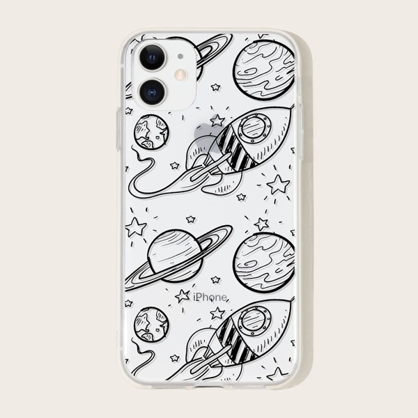 

1pc Planet Print iPhone Case, Clear