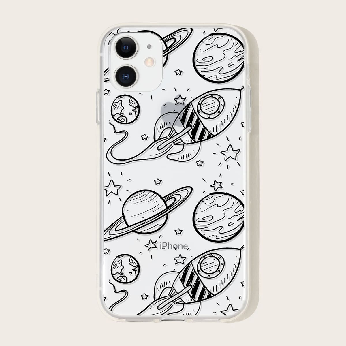 

1pc Planet Print iPhone Case, Clear