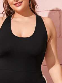 SHEIN Plus Crisscross Back Letter Graphic Mesh Insert Jumpsuit - Black - View 5