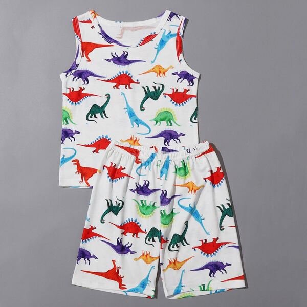 

Toddler Boys Cartoon Dinosaur Print PJ Set, Multicolor