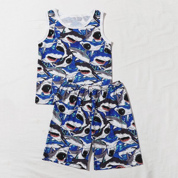 

Toddler Boys Cartoon Shark Print PJ Set, Multicolor