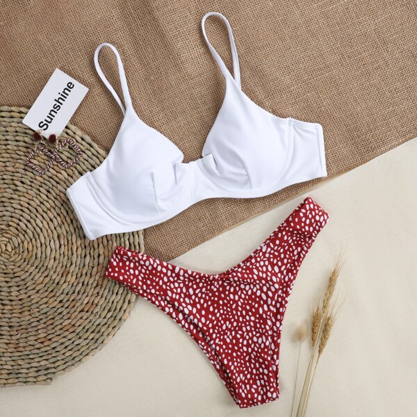 

Dalmatian Underwire High Cut Bikini Swimsuit, Red and white