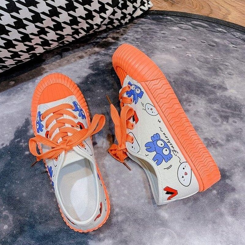 

Cartoon Lace-up Canvas Sneakers, Multicolor