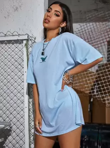 SHEIN Unity Áo thun Thú vật Màu xanh nhạt Giải trí - Màu xanh nhạt - Xem 4