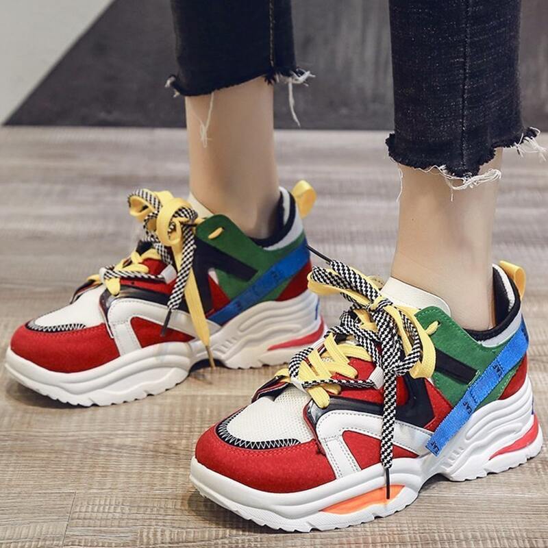 

Colorblock Lace-up Chunky Sneakers, Multicolor