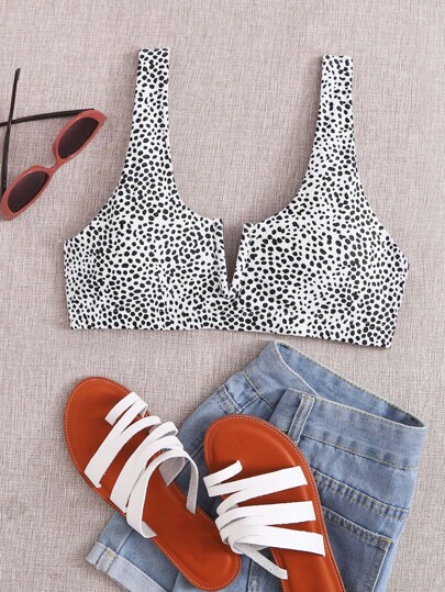 SHEIN Swim Summer Beach Dalmatian V Wired Bikini Top