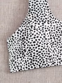 SHEIN Swim Summer Beach Dalmatian V Wired Bikini Top - Black and White - View 3