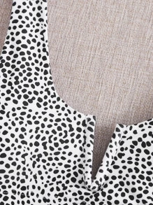 SHEIN Swim Summer Beach Dalmatian V Wired Bikini Top - Black and White - View 4