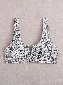 SHEIN Swim Summer Beach Dalmatian V Wired Bikini Top - Black and White - View 5