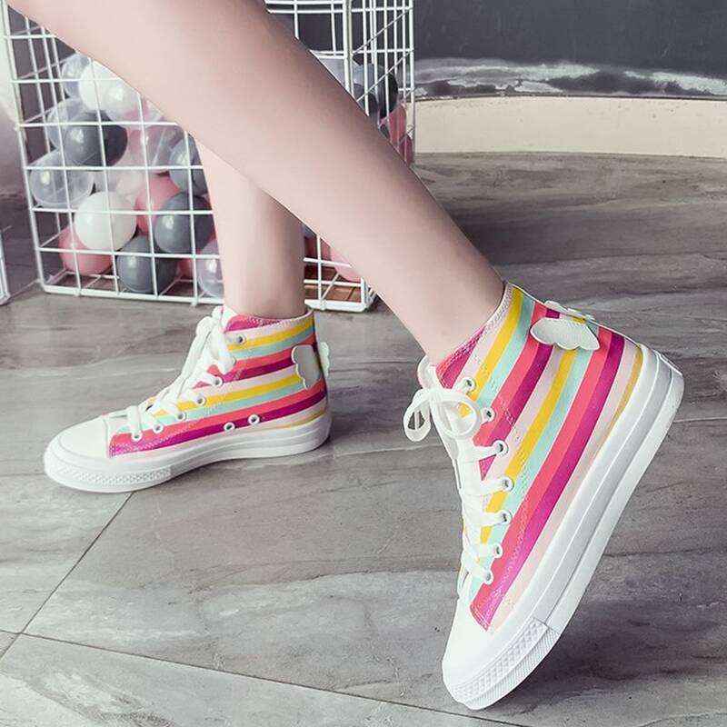 

Rainbow Stripe Lace-up High Top Sneakers, Multicolor