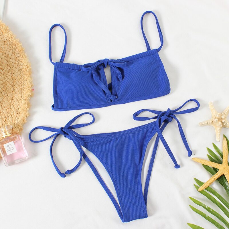 

Rib Tie Side Bikini Swimsuit, Blue