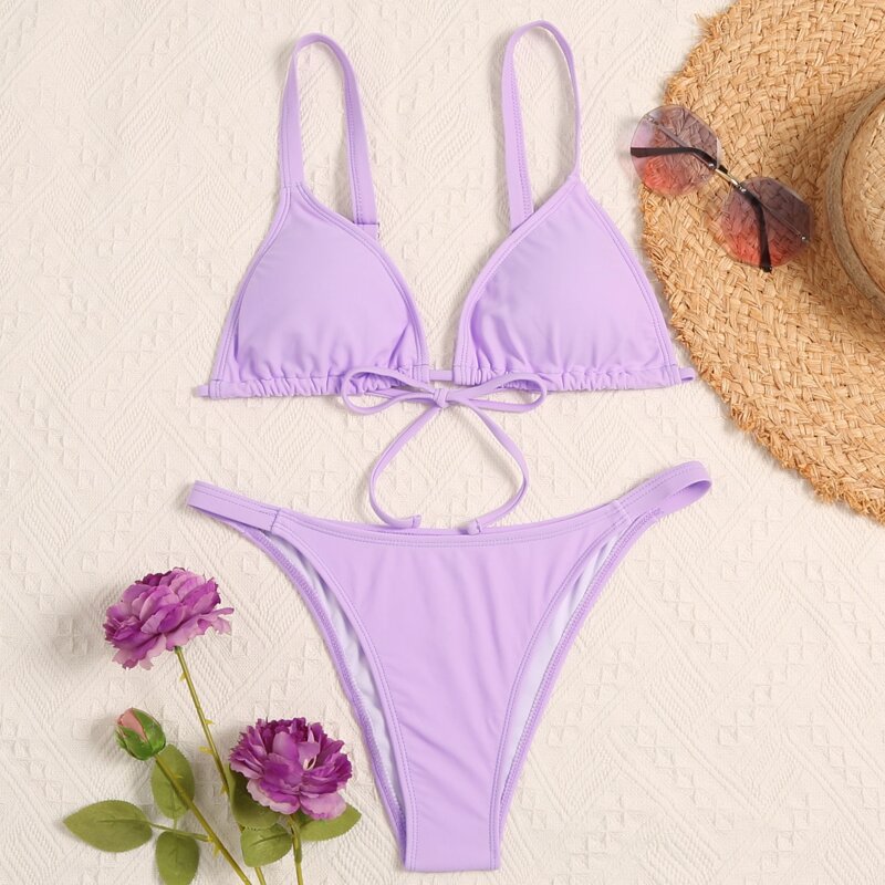 

Triangle Tanga Bikini Swimsuit, Pastel lilac purple