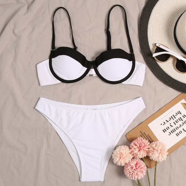 

Color Block Underwire Bikini Swimsuit, White