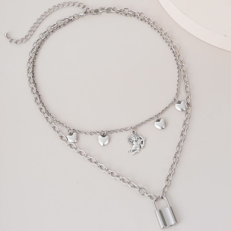 

Heart Charm Layered Necklace, Silver