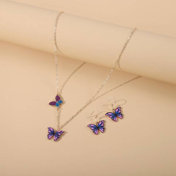 

3pcs Butterfly Charm Jewelry Set, Purple