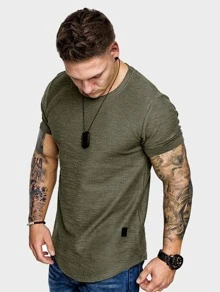 Manfinity Homme Đàn ông chữ cái vá cong Hem Tee - xanh quân đội - Xem 1