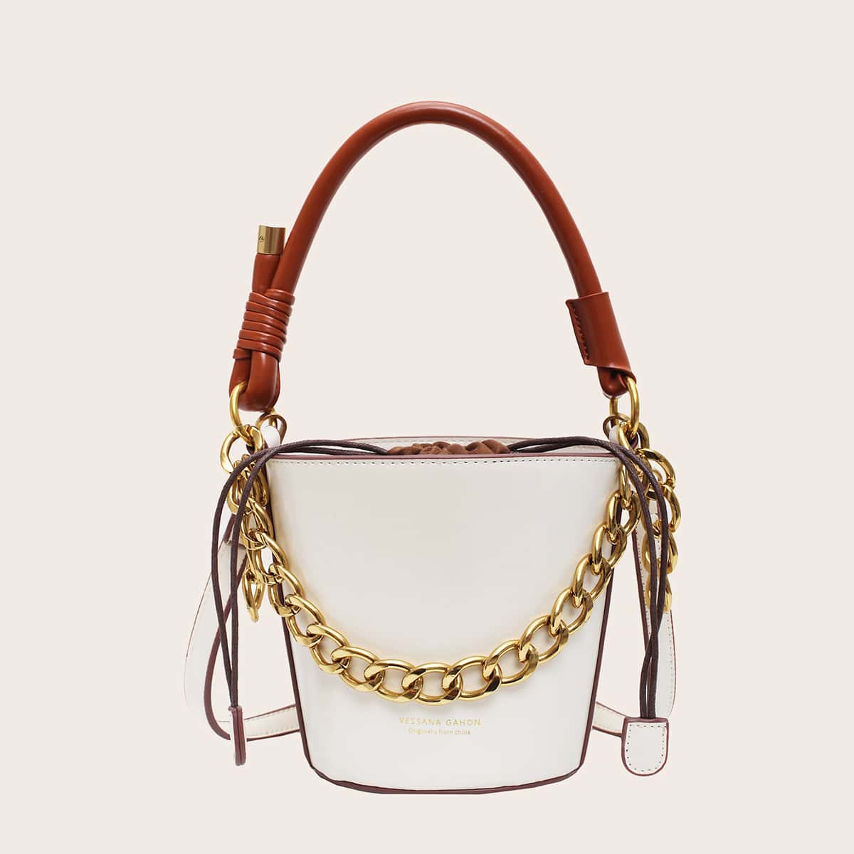 

Chain Decor Bucket Bag, White