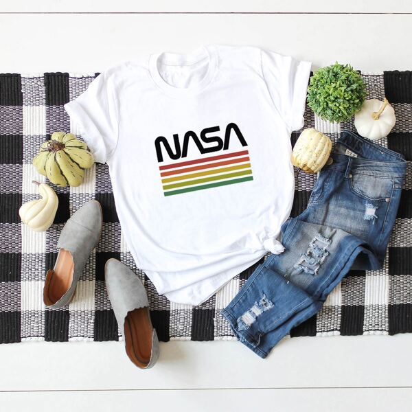 

Plus Letter & Striped Print Tee, White