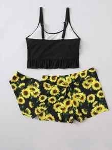 3 paquetes Conjunto de bikini con volantes en el bajo, estilo verano playa - Multicolor - Ver 2